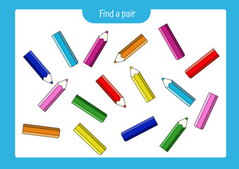 Worksheet for kids preschool activities. onnect the halves of the pencils by color.