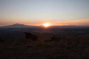City of Puebla with malinche mountain at sunrise