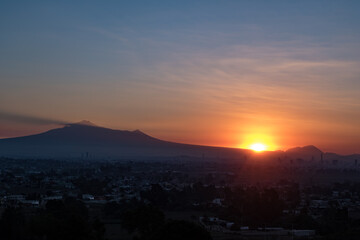 City of Puebla with malinche mountain at sunrise