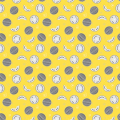 Fototapeta na wymiar yellow watermelon and slices seamless pattern background