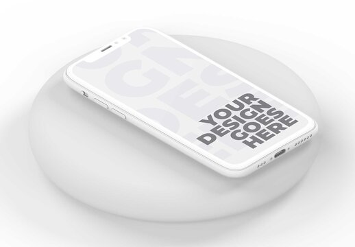 White Clay Smartphone Laid on Light Gray Circle with Isometric View