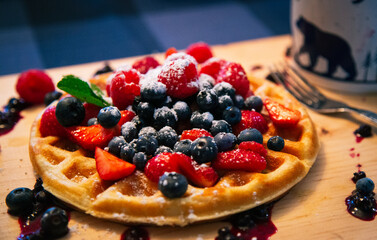 Belgian waffle full of fruits