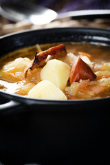Traditional russian sour cabbage soup