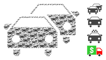 Vector car traffic composition is done of scattered recursive car traffic parts. Fractal composition of car traffic. Some other icons are present in this vector.