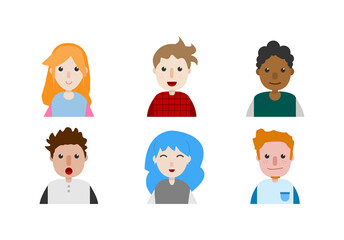 Obraz na płótnie Canvas Set of people avatars with different genders and expressions flat design, hand drawn vector design of people with different style, isolated on white design.