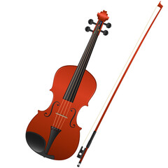 Obraz na płótnie Canvas Violin and bow isolated on white, 3d vector illustrator