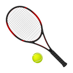 Tennis racket and ball, 3d vector illustration	