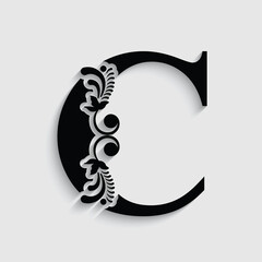 letter C flower  ornament. Vector logo. Monogram alphabet. Beautiful floral capital letters
