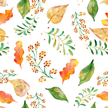 The autumn pattern. Floral texture. Design for printing. The decor of the Wallpaper, the bedding. Watercolor drawing.