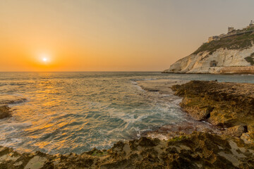 Sunset with the coast and cliffs of Rosh HaNikra