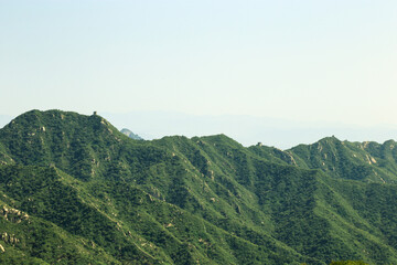 Watch towers along the ridge of mountains at Mutianyu section of the great wall of China