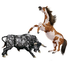 cheval, combat, taureau, tacheté, force, dangereux,   animal, isolé, blanc, noir, étalon, mammifère, ferme, silhouette, illustration, nature, galop, animal de compagnie, sauvage, brun, 3-d, arabe,  ch