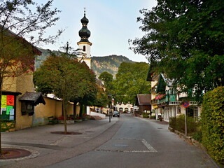 Austrian Alps-view of the church in town St.Gilgen