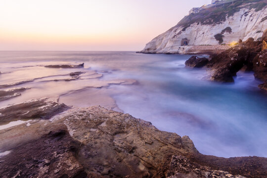Blue hour (after sunset) with coast and cliffs, Rosh HaNikra