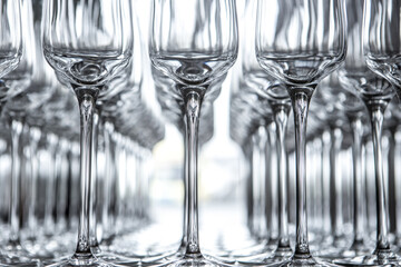 Empty glass sparkling wine glasses