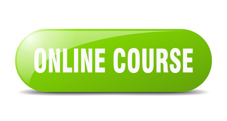 online course button. sticker. banner. rounded glass sign