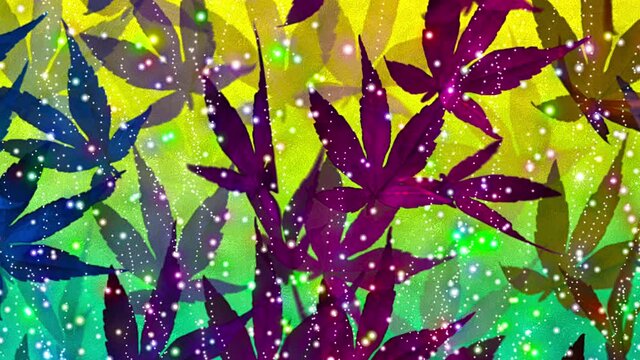 Autumn look. Seamless background of colorful leaves and moving particles.