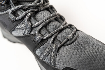 hiking gray boots close up