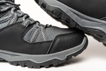 hiking gray boots close up
