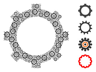 Vector cog composition is done from randomized self cog icons. Recursion mosaic from cog. Some other icons are present in this vector.