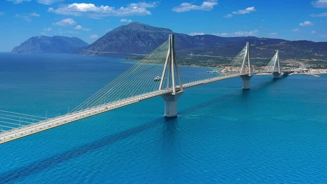Aerial view of Rio Antirrio and the Gulf of Corinth near Patra