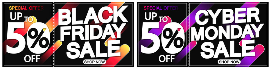 Black Friday Sale and Cyber Monday discount, up to 50% off, posters design template, final season offers, vector illustration