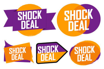 Set Shock Deal tags, sale banners design template, vector illustration