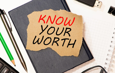 Know Your Worth appearing behind ripped brown paper.