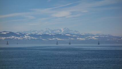 Segelboote vor Säntis und Altman