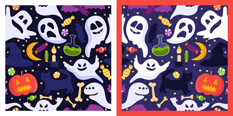 Halloween party seamless patterns