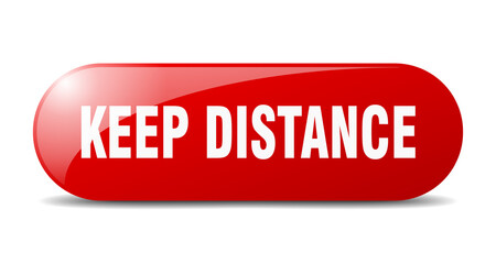 keep distance button. sticker. banner. rounded glass sign