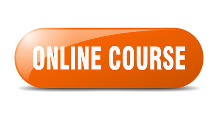 online course button. sticker. banner. rounded glass sign