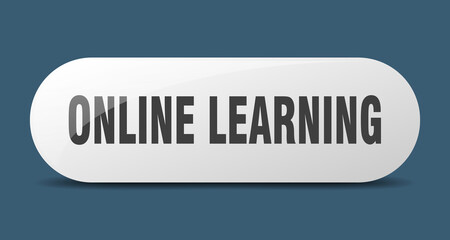 online learning button. sticker. banner. rounded glass sign