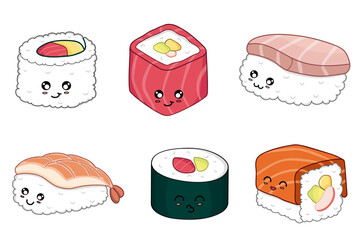 Set of sushi and nigiris in vector illustration
