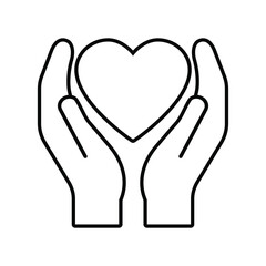 Vector illustration icon of heart between hands, two hands protecting heart.
