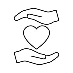 Vector illustration icon of heart in hands, two hands protecting heart.