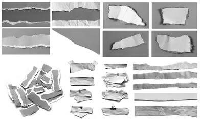 Collection of ripped paper isolated on white background with copy space for text
