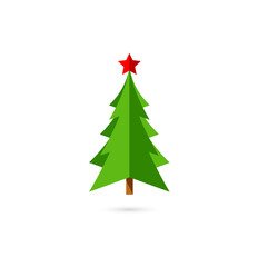 Christmas tree icon. Christmas star. Holiday decoration. Christmas toy. Symbol of the new year. Green Tree. Tree with a star. Pine for greeting card. New Years and xmas symbol. Winter holiday.