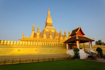 That-Luang Golden Pagoda in Vientiane, Laos. Pha That Luang at Vientiane. sky background beautiful.