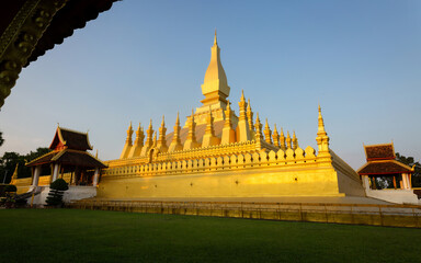 That-Luang Golden Pagoda in Vientiane, Laos. Pha That Luang at Vientiane. sky background beautiful.