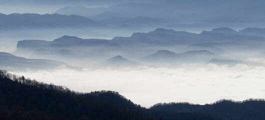 Mountains in the fog.