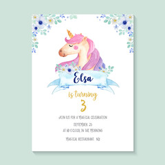 cute and girlie unicorn birthday invitation design © R&A Studio