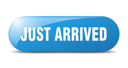 just arrived button. sticker. banner. rounded glass sign