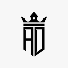 AD black color initial with crown logo template