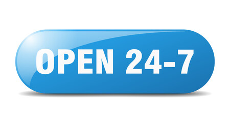 open 24 7 button. sticker. banner. rounded glass sign