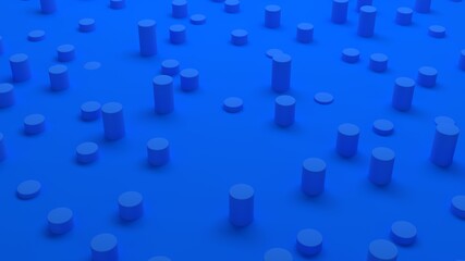 Abstract composition with blue tubes cylinders on blue background. 3d rendering