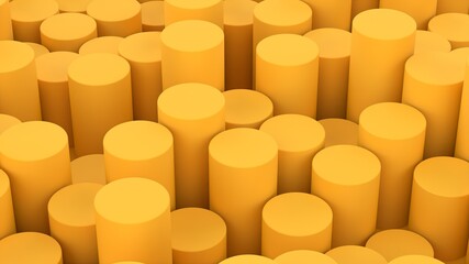 Abstract background composition with yellow tubes cylinders in perspective. Futuristic digital template with copy space. 3d rendering