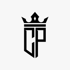 C P black color initial with crown logo template