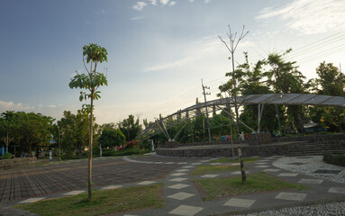 Naklejka premium Beautiful scenery in a city park in the afternoon in Bojonegoro, Indonesia