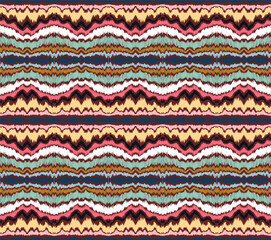 Ikat border. Geometric folk ornament. Ink on clothes. Tribal vector texture. Seamless striped pattern in Aztec style. Ethnic embroidery. Indian, Scandinavian, Gypsy, Mexican, African rug.